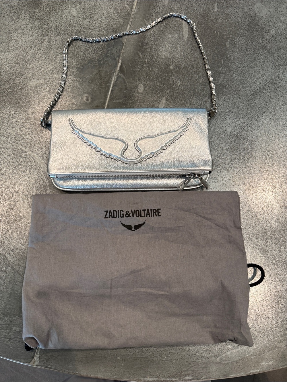 Zadig & Voltaire Metallic Silver Leather Chain Crossbody Bag
